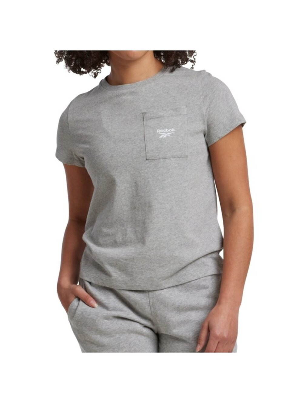 Reebok Womens Logo Graphic T-Shirt, Grey, 100% Cotton Top Short Sleeves Size M